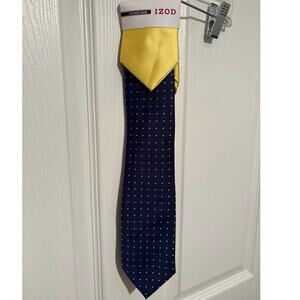 Izod Dark Blue Tie with Yellow Handkerchief. NWT